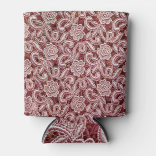 Pink lace, vintage roses pattern. can cooler