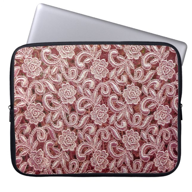 Pink lace, vintage roses pattern. laptop sleeve (Front)