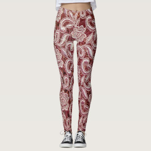 Pink lace, vintage roses pattern. leggings