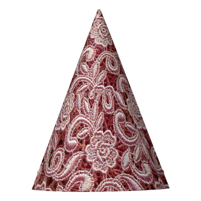 Pink lace, vintage roses pattern. party hat (Front)