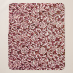 Pink lace, vintage roses pattern. sherpa blanket