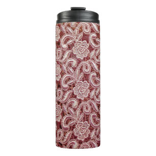 Pink lace, vintage roses pattern. thermal tumbler