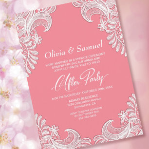 Pink Lace Wedding After Party Invitation