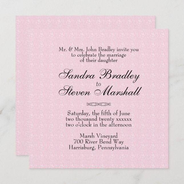 Pink Lace Wedding Invitations (Front/Back)