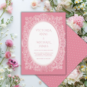 Pink Lace Whimsical Vintage Wedding  Invitation