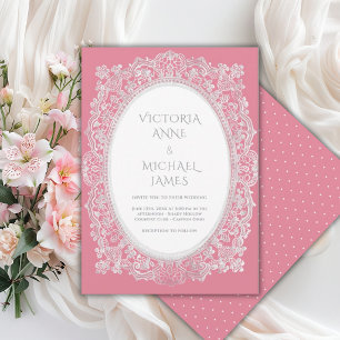 Pink Lace Whimsical Vintage Wedding  Invitation