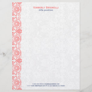 Pink Lace With White Damasks Custom Letterhead