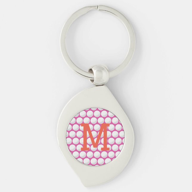 Pink Ladies Golf Ball Monogram INITIAL Orange Key Ring (Front)