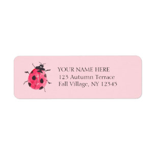 Pink Lady Bug Hand-Painted Return Address Labels
