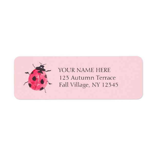 Pink Lady Bug Hand-Painted Return Address Labels (Front)