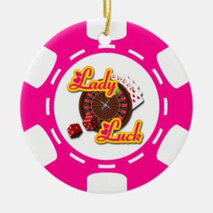 PINK LADY LUCK POKER CHIP ORNAMENT