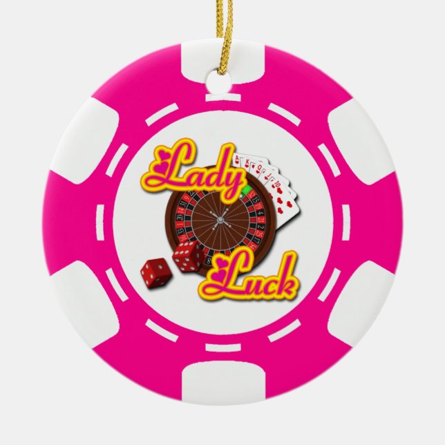 PINK LADY LUCK POKER CHIP ORNAMENT (Front)