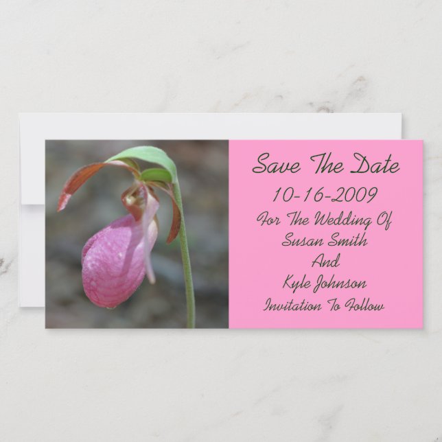 Pink Lady Slipper Floral Wedding Save The Date (Front)