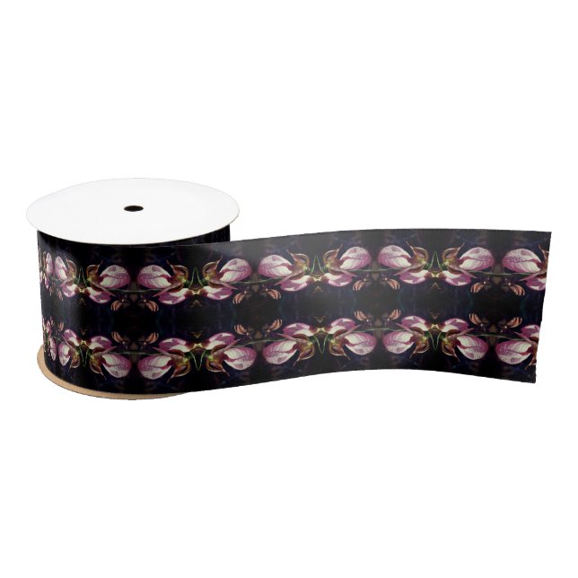 Pink Lady Slipper Orchid Abstract  Satin Ribbon (Spool)