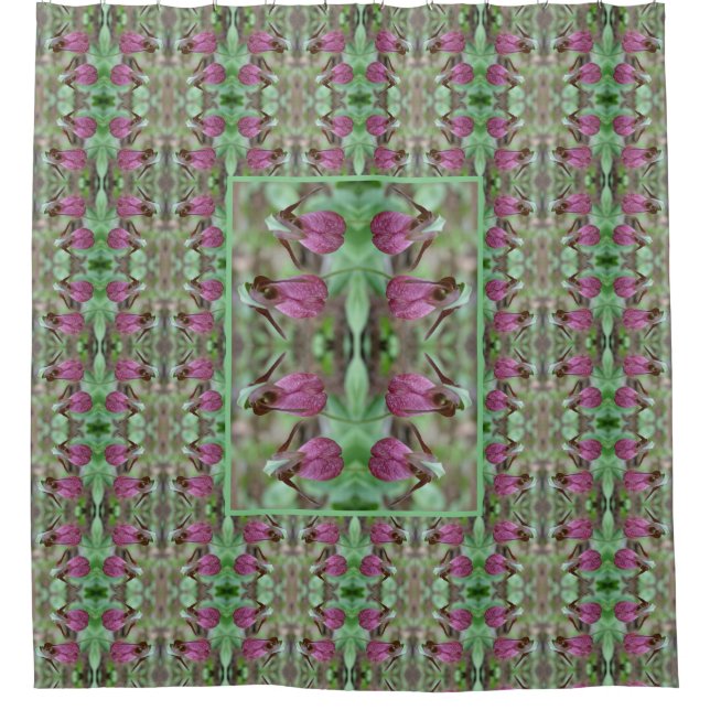 Pink Lady Slipper Orchid Flowers Abstract Shower Curtain (Front)