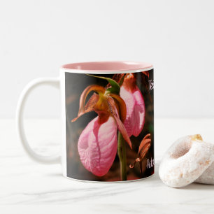 Pink Lady Slipper Orchid Pair Personalized Two-Tone Coffee Mug