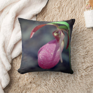 Pink Lady Slipper Orchid Raindrop   Cushion