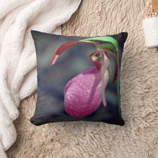 Pink Lady Slipper Orchid Raindrop   Cushion (Blanket)