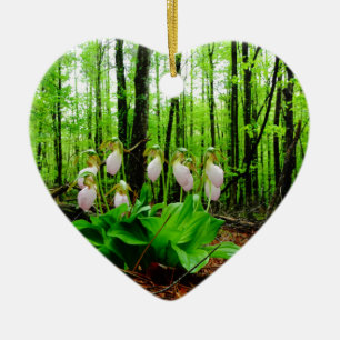 Pink Lady Slipper wild Orchid Ceramic Tree Decoration