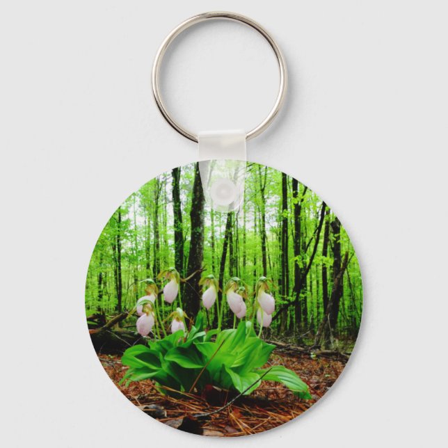 Pink Lady Slipper wild Orchid Key Ring (Front)