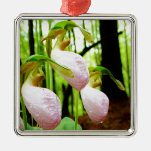 Pink Lady Slipper wild Orchid Metal Tree Decoration