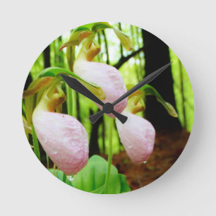 Pink Lady Slipper wild Orchid Round Clock