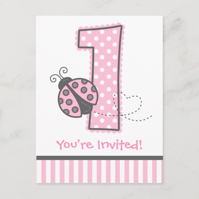 Pink Ladybug 1st Birthday Invitation (Front)