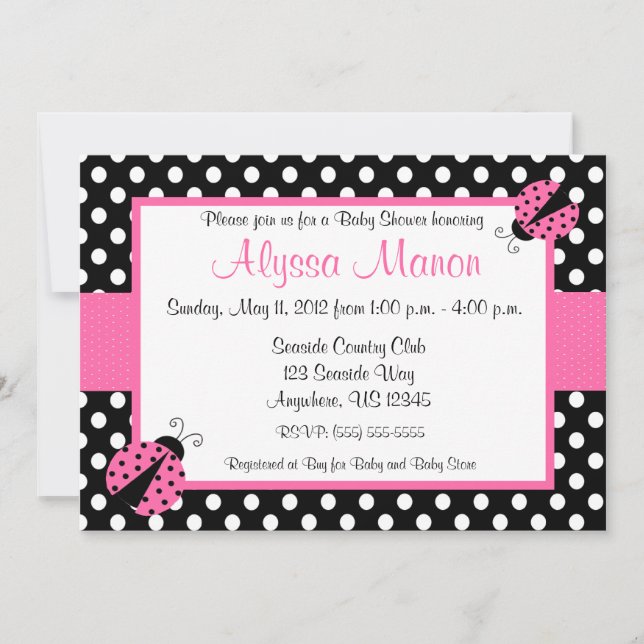 Pink Ladybug Baby Shower or Birthday Invitation (Front)