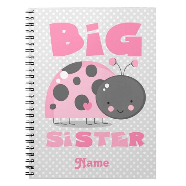 Pink Ladybug Big Sister Spiral Notebook (Front)