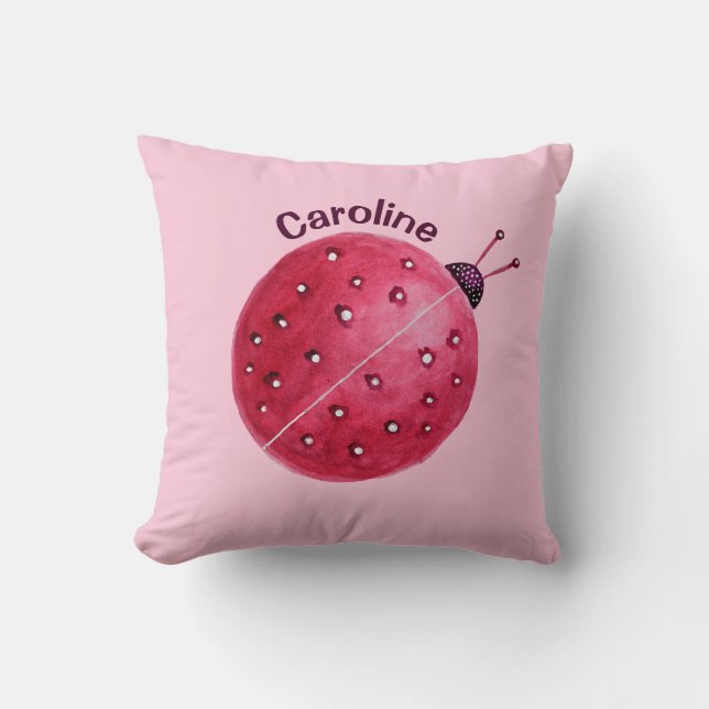 Pink Ladybug Cute Girl Name Cushion (Front)