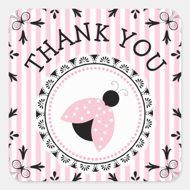 Pink Ladybug Girl Baby Shower Thank You Stickers (Front)