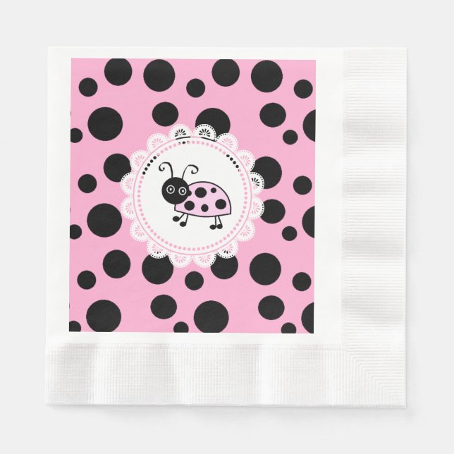 Pink Ladybug Girl's Baby Shower Napkin (Front)