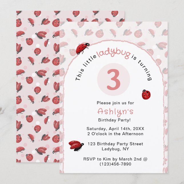 Pink Ladybug Girls Birthday  Invitation (Front/Back)
