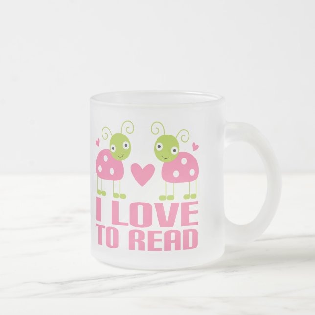 Pink Ladybug I Love To Read Gift Frosted Glass Coffee Mug (Right)
