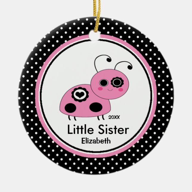 Pink Ladybug  Little Sister Christmas Ornament (Front)
