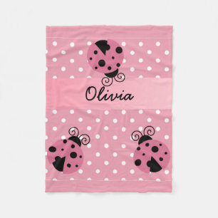 Pink Ladybug Polka Dot Personalised Fleece Blanket