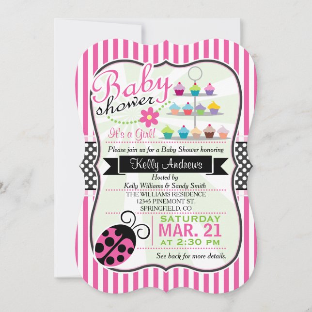 Pink Ladybug Theme Girl Baby Shower Invitation (Front)