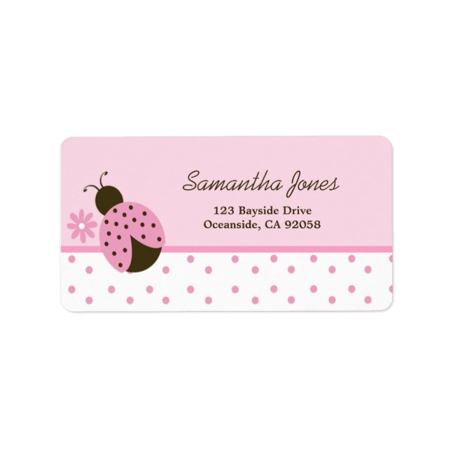 Pink Ladybug Trendy Dot Address Label (Front)