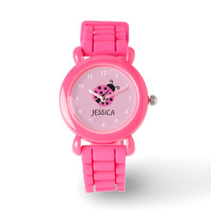 Pink ladybug watch personalised with girls name