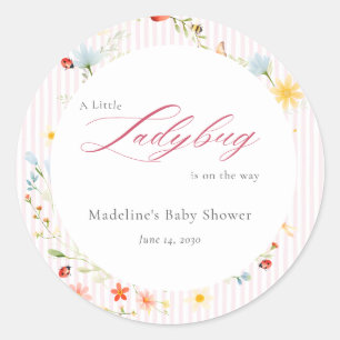 Pink Ladybug Wildflower Garden Baby Shower Classic Round Sticker