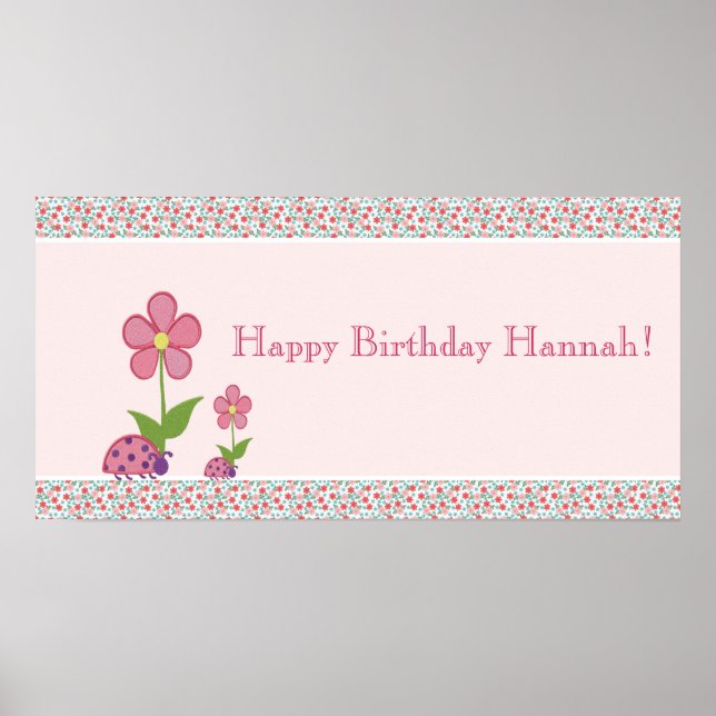Pink Ladybugs Birthday Banner Poster (Front)