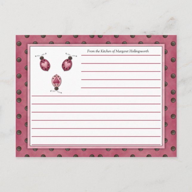 Pink Ladybugs Country Recipe Cards (Front)