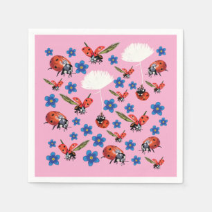 Pink Ladybugs Cute Spring Napkins