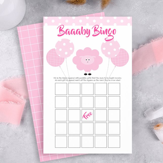 Pink Lamb Baby Shower Cute Sweet Bingo Game Card (Creator Uploaded)