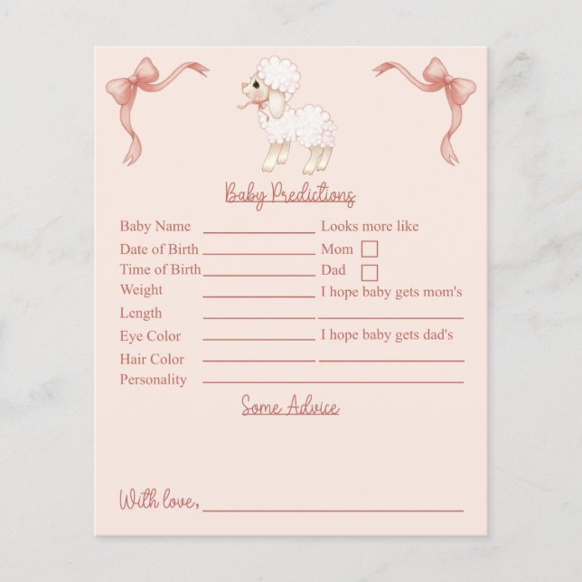 Pink Lamb Baby Shower Predictions And Advice (Front)