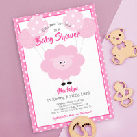 Pink Lamb Baby Shower Script Balloons Cute Modern