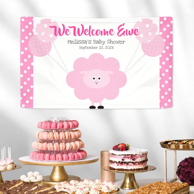 Pink Lamb Balloons Sweet Girl Cute Baby Shower Banner (Creator Uploaded)