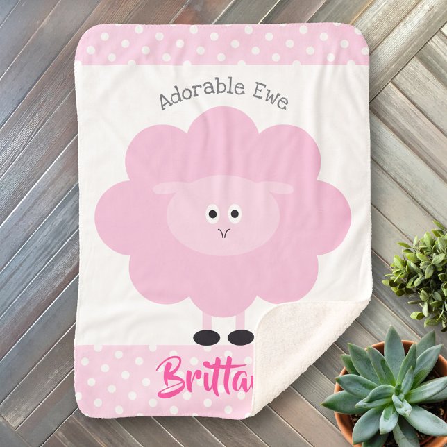 Pink Lamb Cute Baby Girl Chic Adorable Ewe Name Sherpa Blanket (Creator Uploaded)