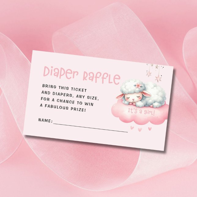 Pink Lamb Girl Baby Shower Diaper Raffle Enclosure Card (Creator Uploaded)