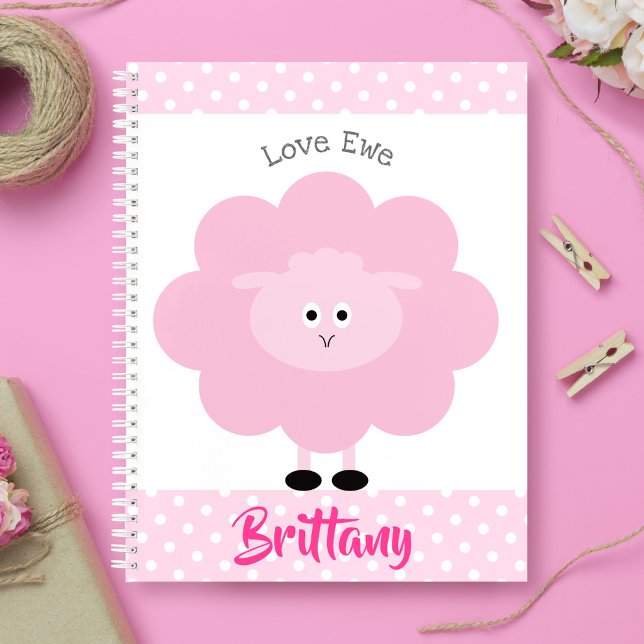Pink Lamb Love Ewe Custom Name Script Cute Girly Notebook (Creator Uploaded)